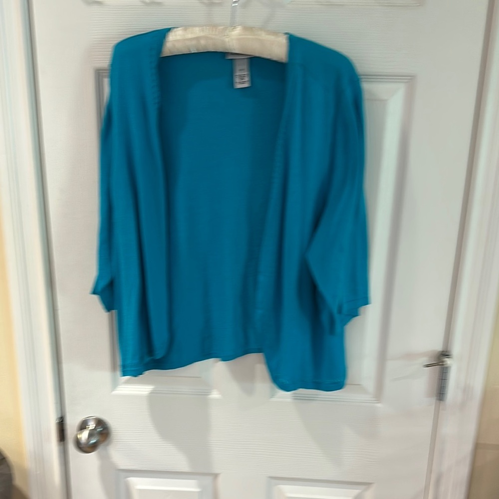 Women's turquoise blue Open-Front cropped lightweight sweater